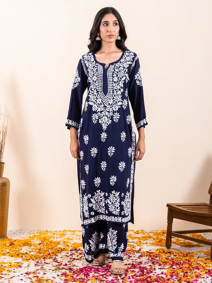 Saheli Modal Chikankari Kurti Sets Navy-Blue