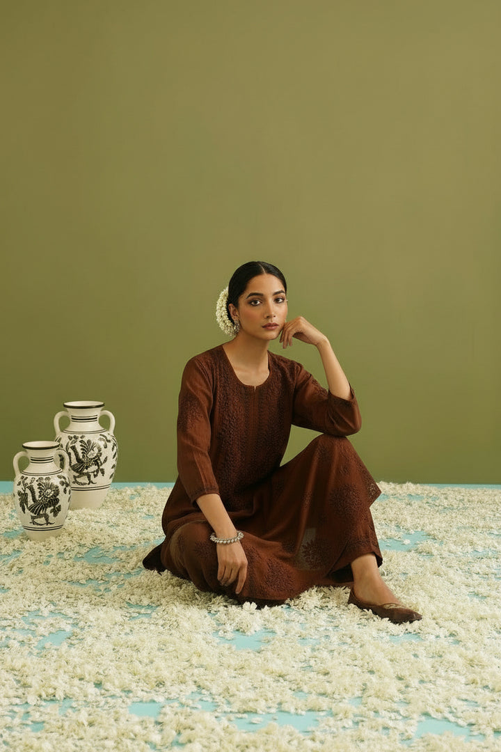 Malhar Rayon Chikankari Kurti Set