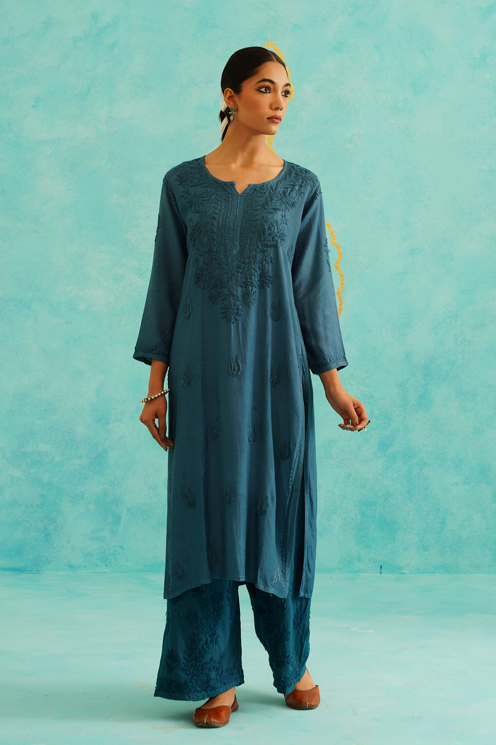 Malhar Rayon Chikankari Kurti Set