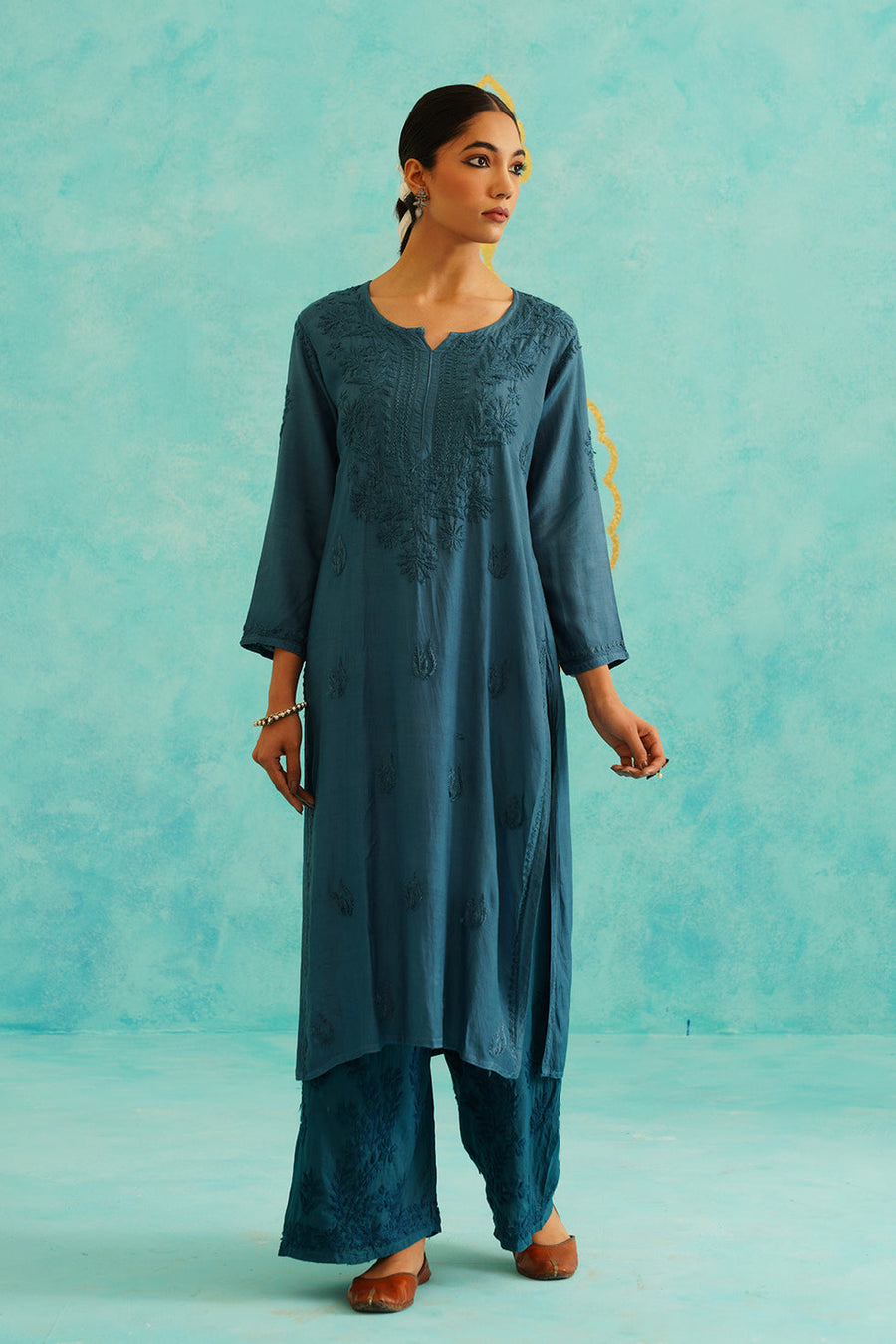 Malhar Rayon Chikankari Kurti Set