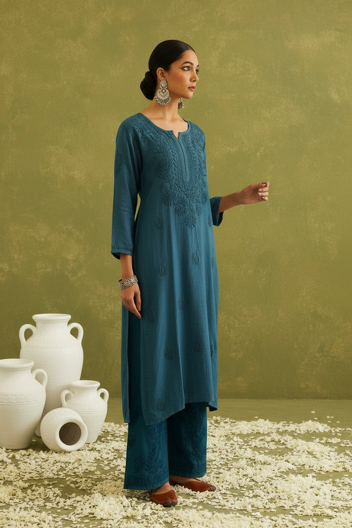 Malhar Rayon Chikankari Kurti Set