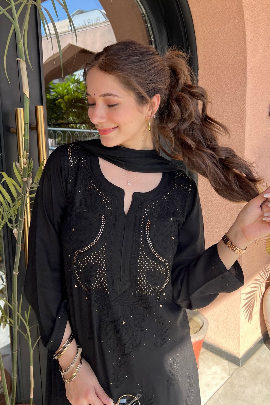 Kalira Rayon Mukaish Chikankari Kurti Set