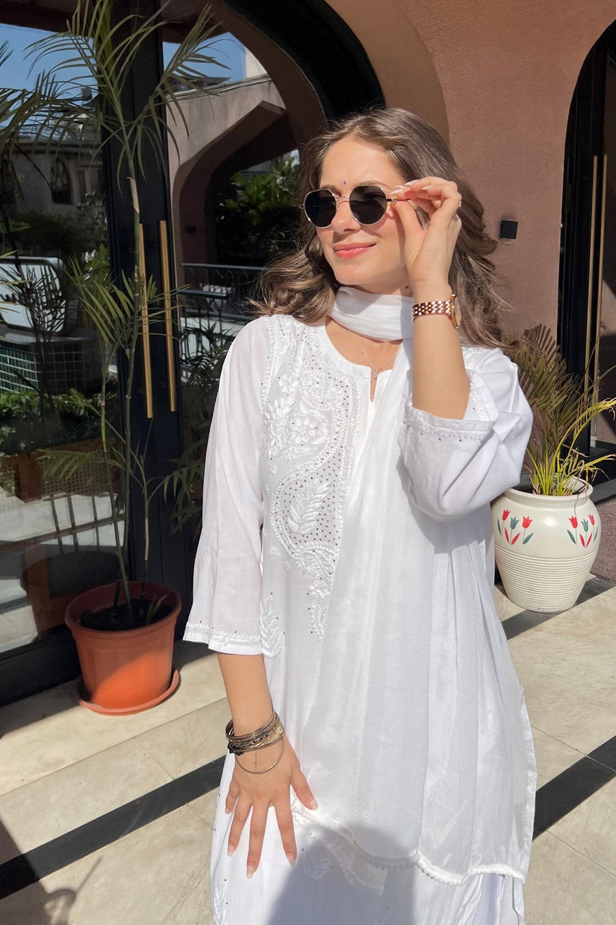 Kalira Rayon Mukaish Chikankari Kurti Set