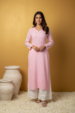Load image into Gallery viewer, Arsh Premium Viscose Chikankari Kurti Baby Pink