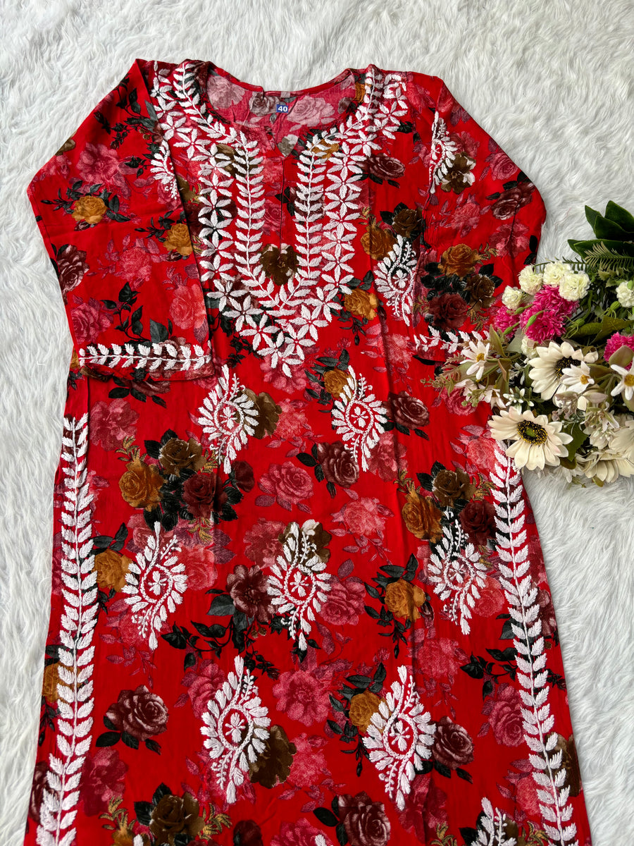 Gulabo Rayon Floral Boota Chikankari Kurti