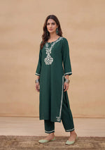 Load image into Gallery viewer, Daftar Rayon Chikankari Solid Women's 2 PC Long Kurta Set
