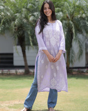 Najuk Modal Chikankari Straight Kurti Lavender