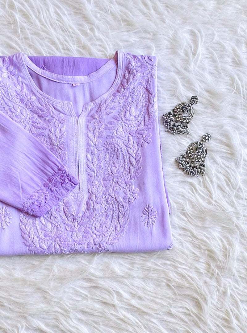 Riva Rayon Ombre Chikankari Kurtis Lavender