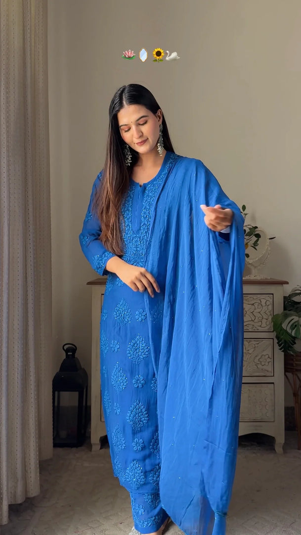 Surma Viscose 3D Chikankari Kurta Set