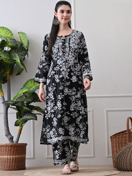 Chhaya Mul Chikankari Kurti Set Black