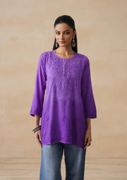 Nalini Rayon Chikankari Short Kurti Lilac