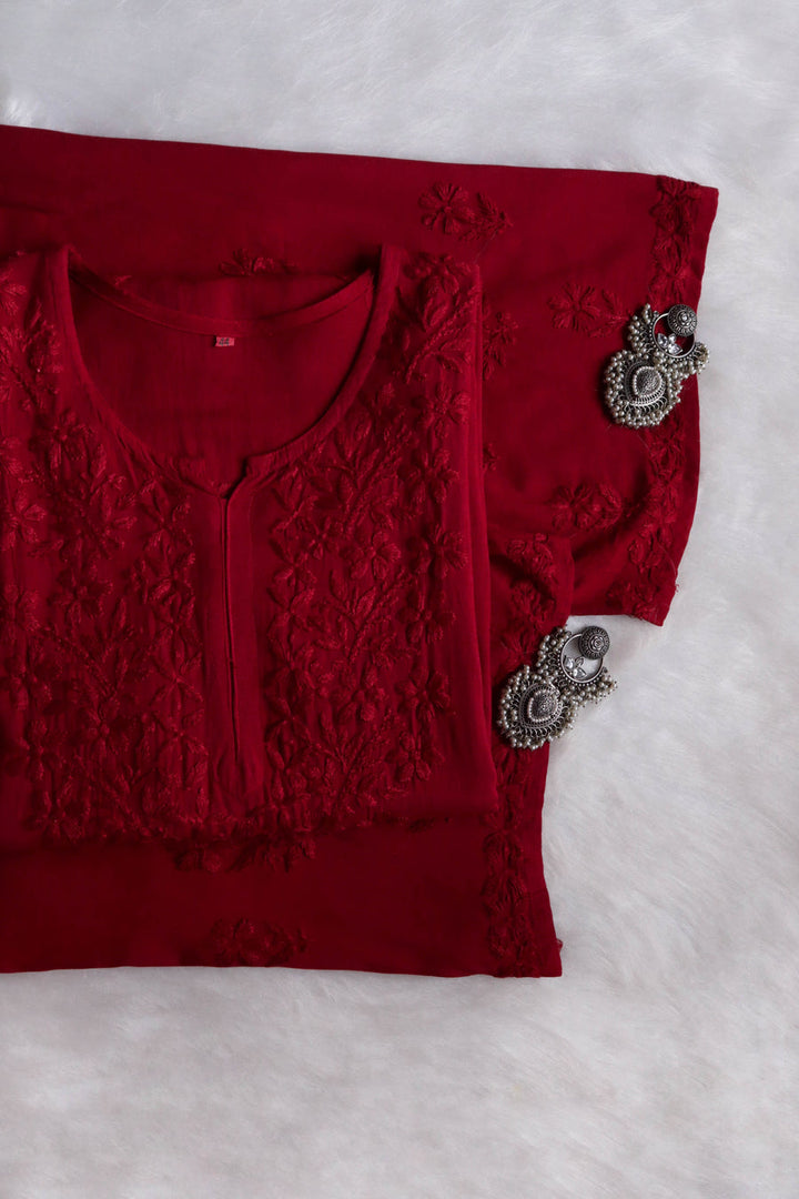 Malhar Rayon Chikankari Kurti Set