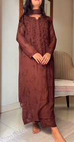 Load image into Gallery viewer, Khwab 3D Handwork Chikankari Kurti Set Terracotta-Brown