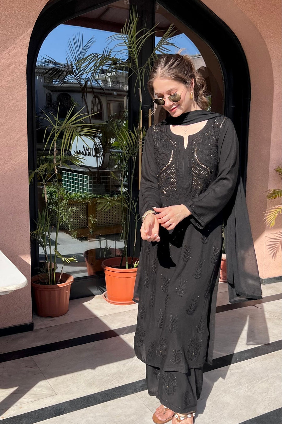 Kalira Rayon Mukaish Chikankari Kurti Set