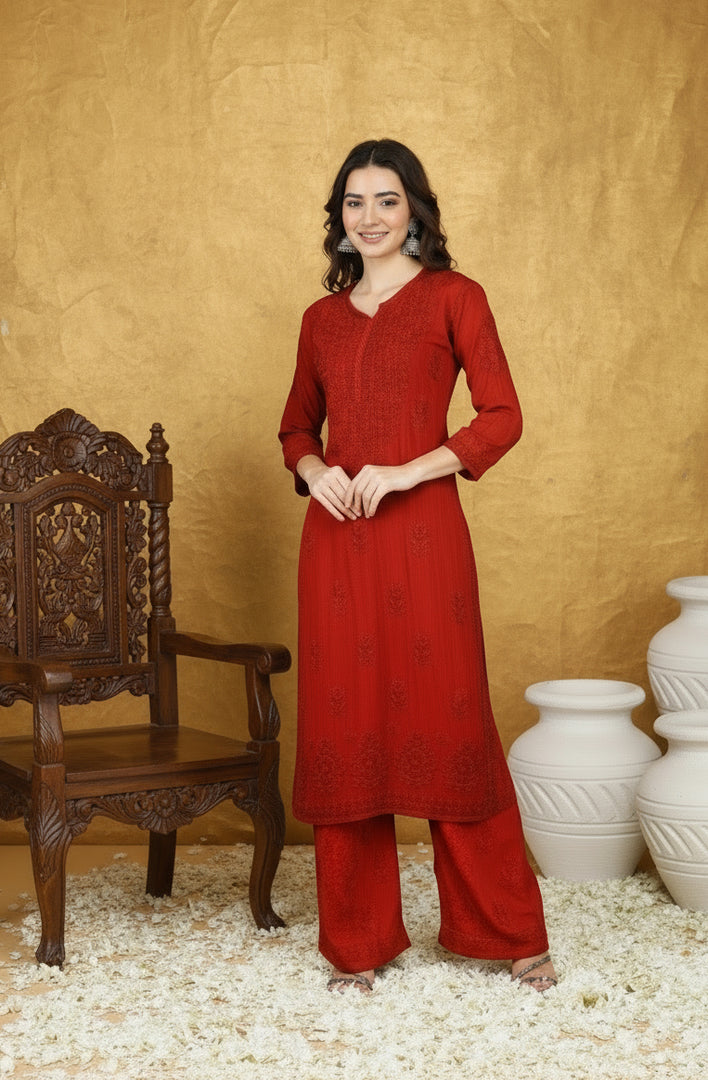 Palak Modal Dyed Premium Chikankari Kurti Set