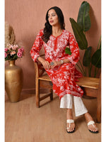 Load image into Gallery viewer, Aadat Mulmul Straight Chikankari Kurti