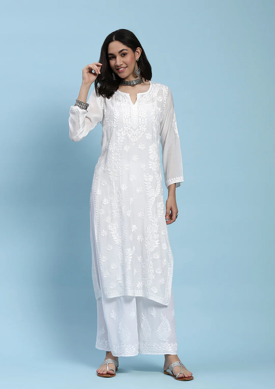 Ajrakh Muslin Premium Long Chikankari Kurta