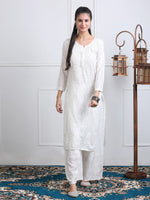Load image into Gallery viewer, Sona Chanderi Chikan Kurti Set White
