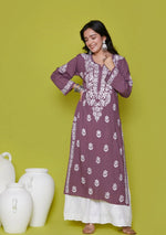 Load image into Gallery viewer, Heer Rayon Long Chikankari Kurti Plum
