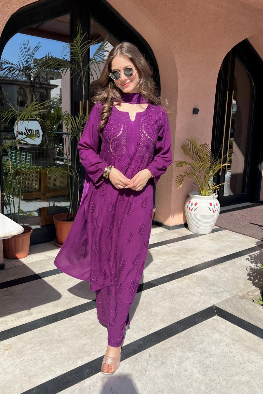 Kalira Rayon Mukaish Chikankari Kurti Set