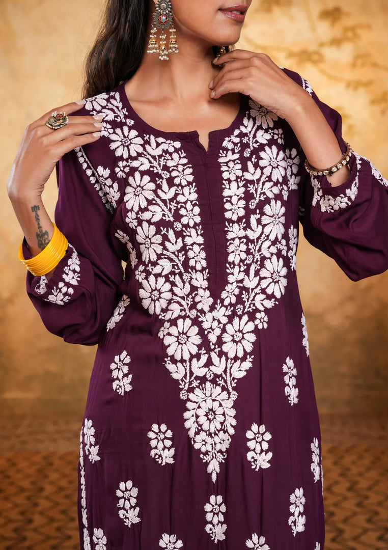 Bela Premium Modal Chikankari Long Kurti - The Lucknowi Chikan 