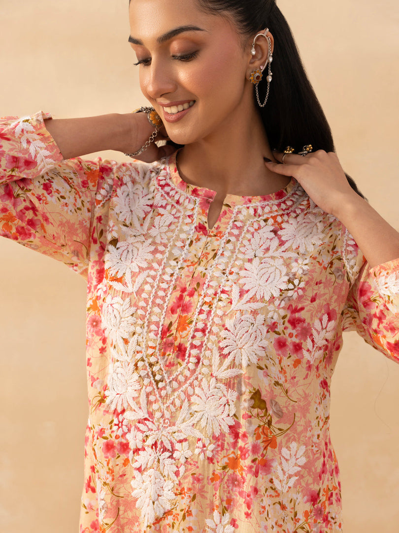 Ruhaab Mulmul Chikankari Kurti Pallazo Set