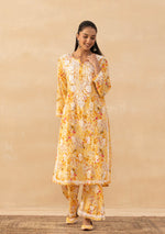 Load image into Gallery viewer, Ruhaab Mulmul Chikankari Kurti Pallazo Set Yellow