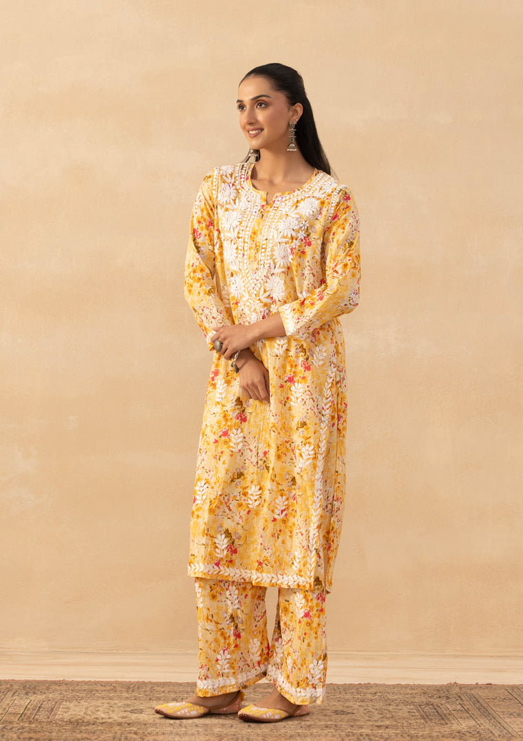 Ruhaab Mulmul Chikankari Kurti Pallazo Set