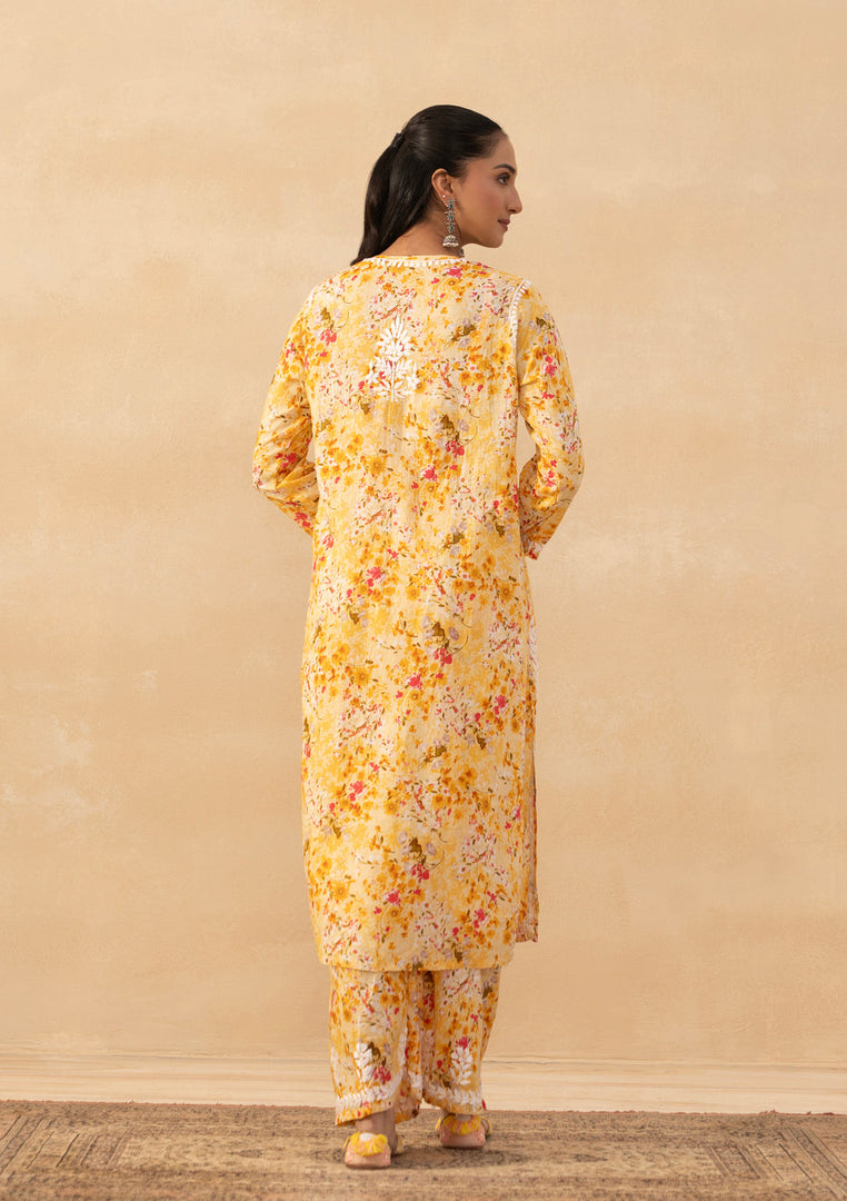 Ruhaab Mulmul Chikankari Kurti Pallazo Set