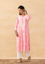 Load image into Gallery viewer, Isha Rayon Cotton Chikankari Kurti- Baby Pink - The Lucknowi Chikan 