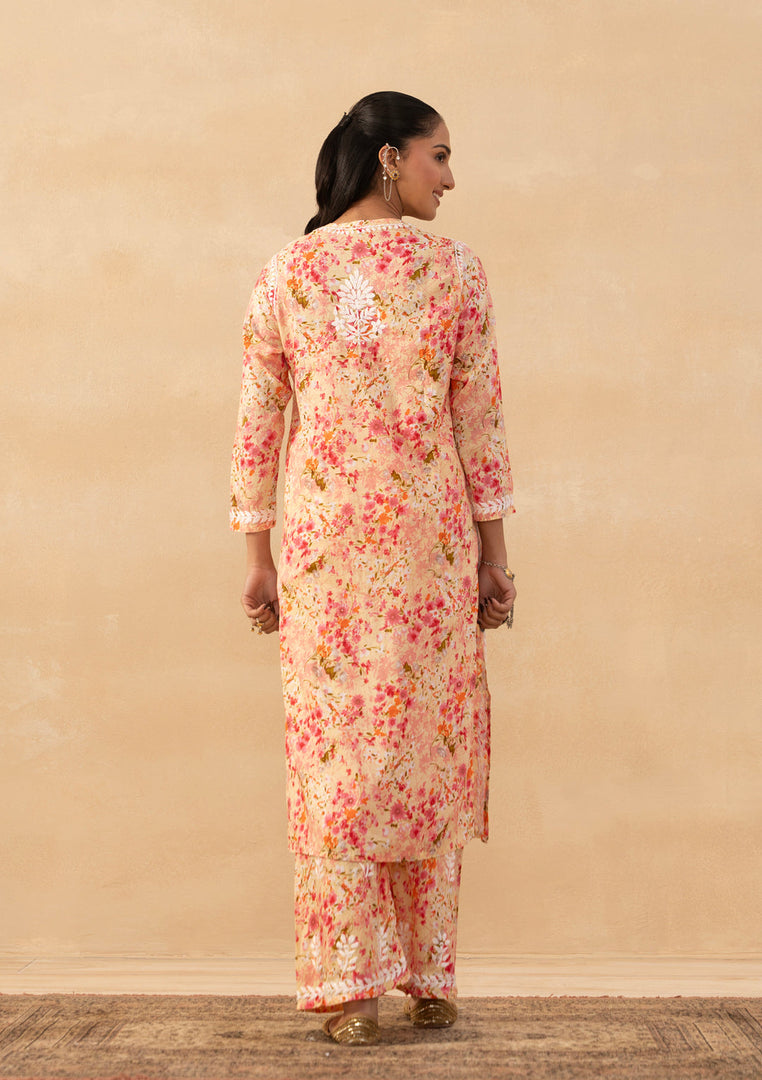 Ruhaab Mulmul Chikankari Kurti Pallazo Set