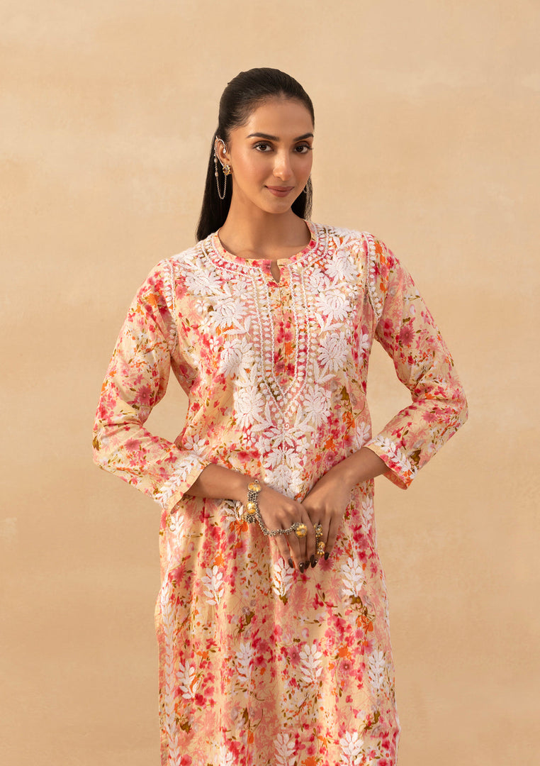 Ruhaab Mulmul Chikankari Kurti Pallazo Set