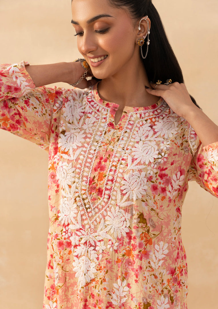 Ruhaab Mulmul Chikankari Kurti Pallazo Set