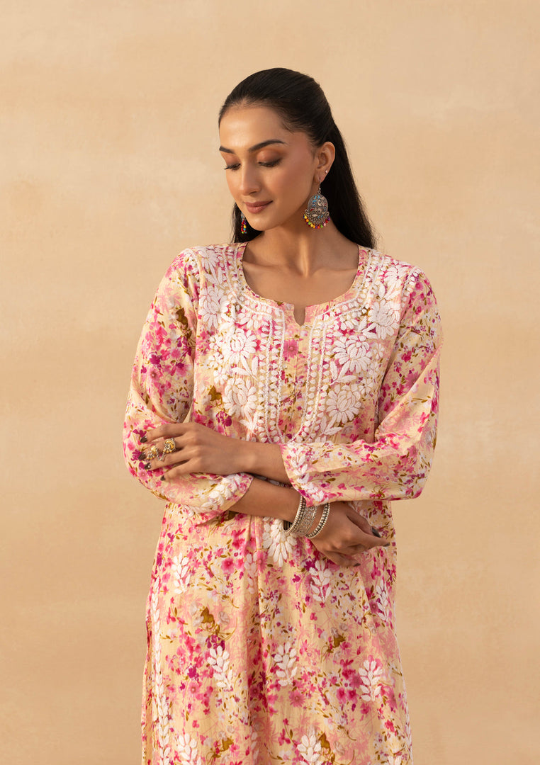 Ruhaab Mulmul Chikankari Kurti Pallazo Set