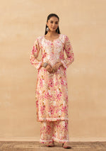 Load image into Gallery viewer, Ruhaab Mulmul Chikankari Kurti Pallazo Set Pink