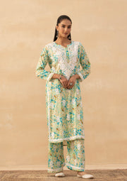Ruhaab Mulmul Chikankari Kurti Pallazo Set