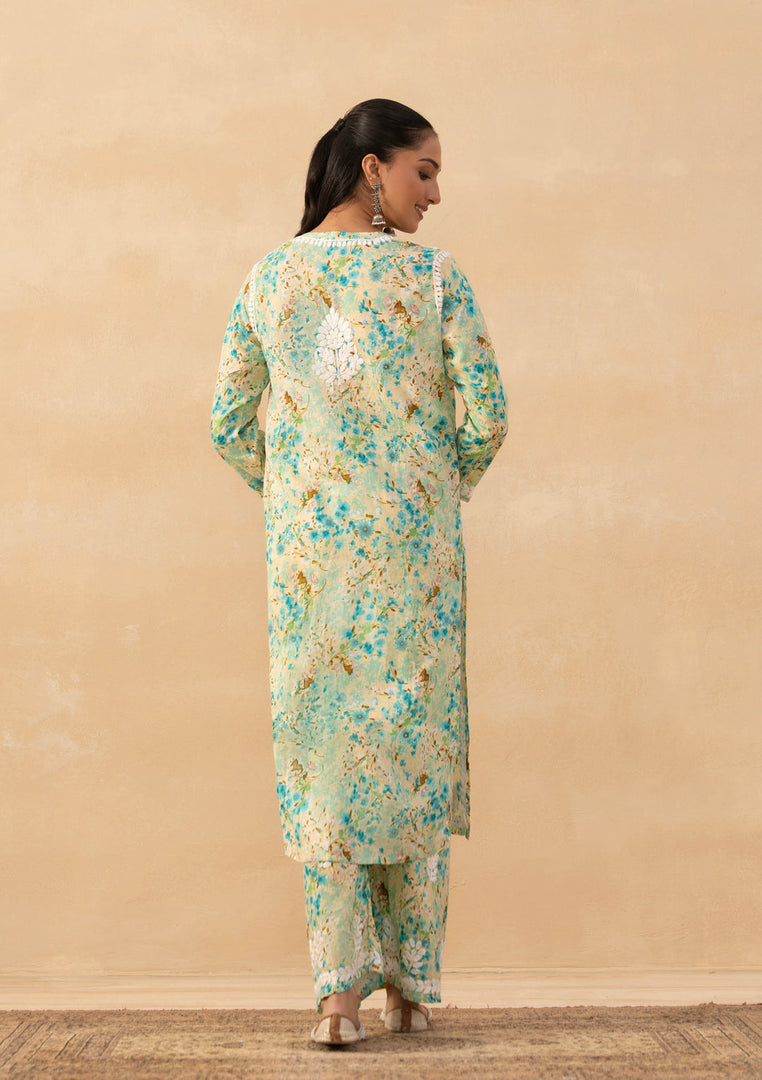 Ruhaab Mulmul Chikankari Kurti Pallazo Set