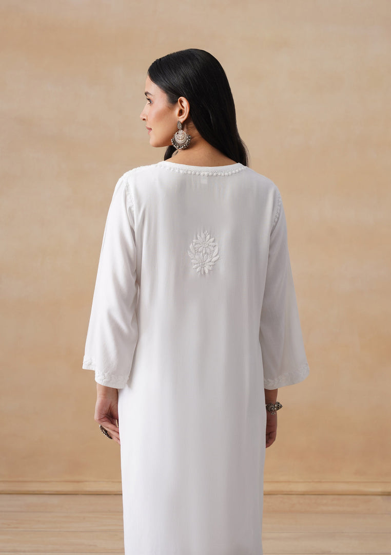 Kora White Chikankari long kurta