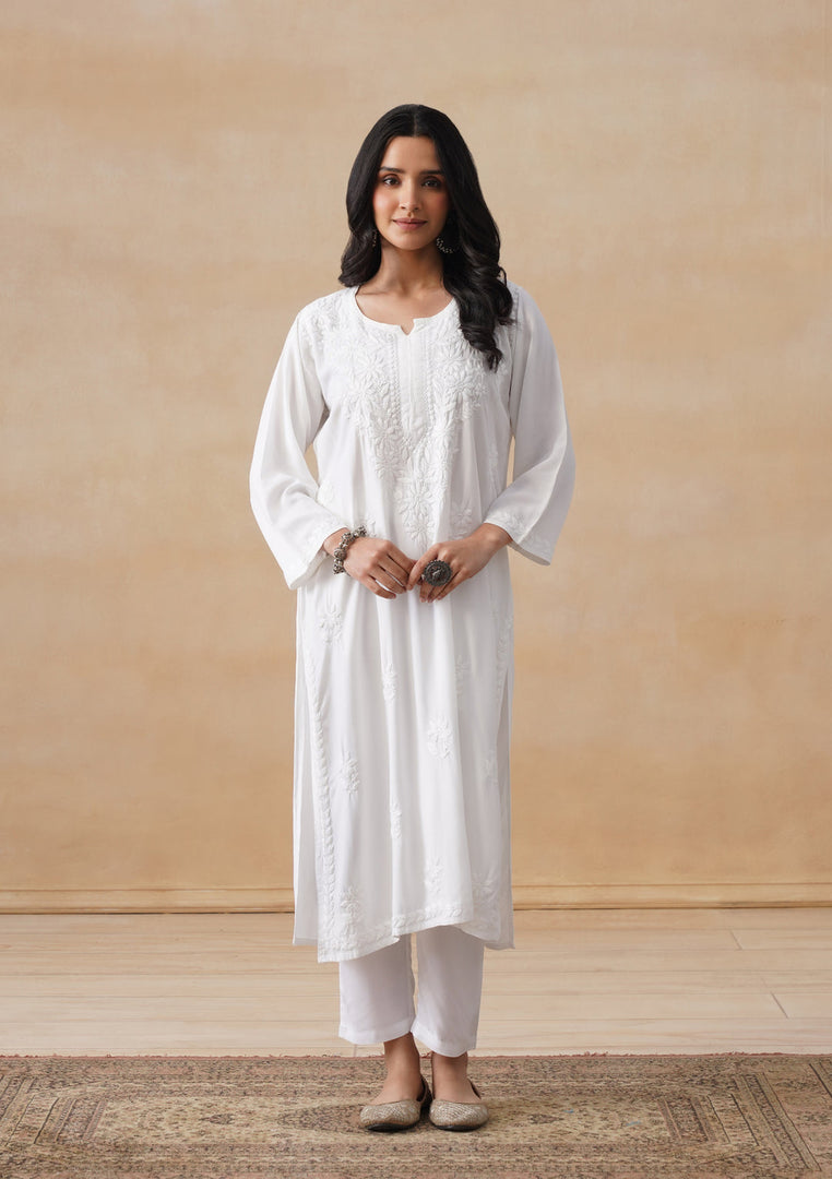 Kora White Chikankari long kurta
