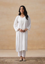 Load image into Gallery viewer, Kora White Chikankari long kurta