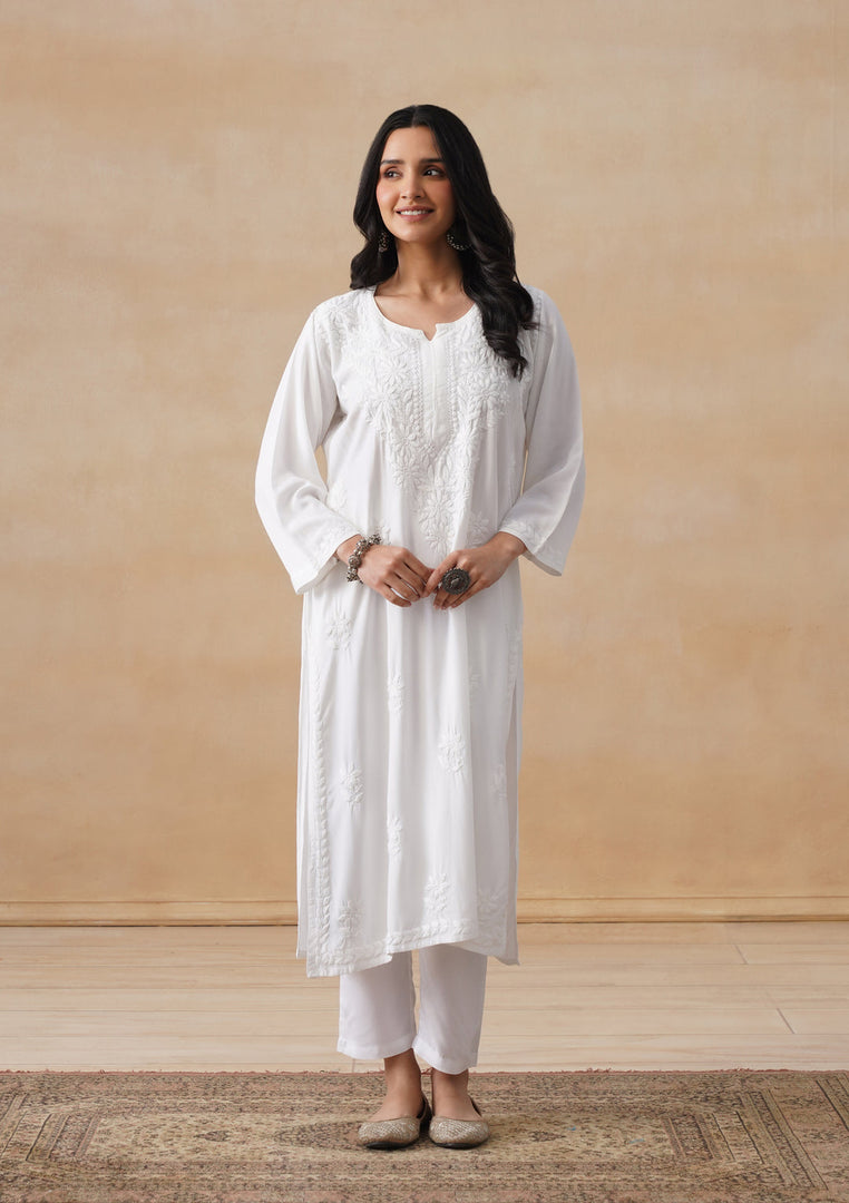 Kora White Chikankari long kurta