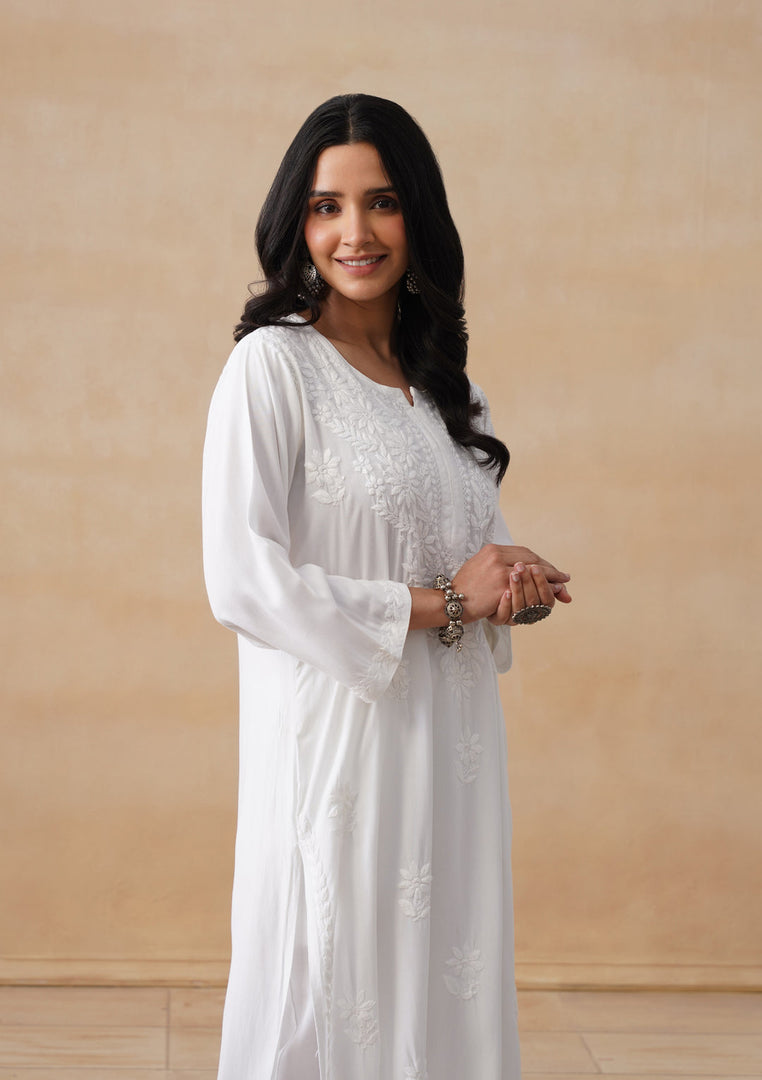 Kora White Chikankari long kurta