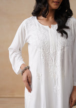 Load image into Gallery viewer, Kora White Chikankari long kurta