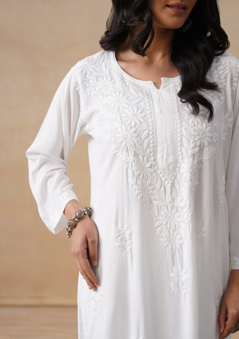 Kora White Chikankari long kurta