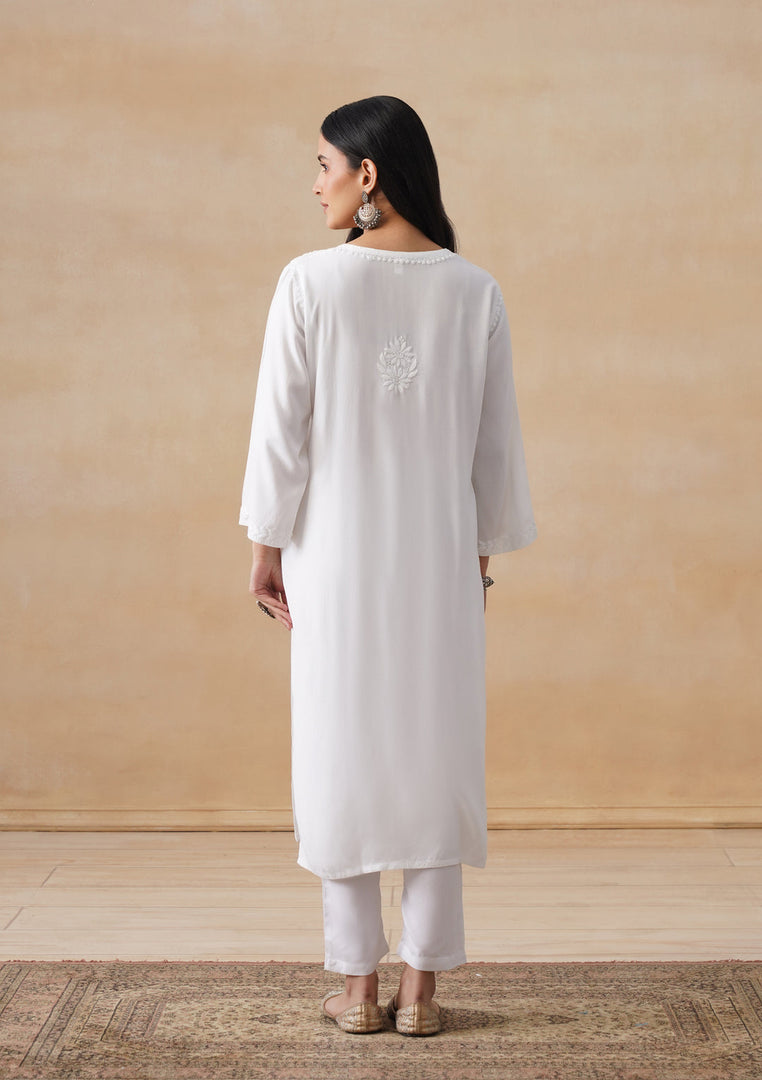 Kora White Chikankari long kurta