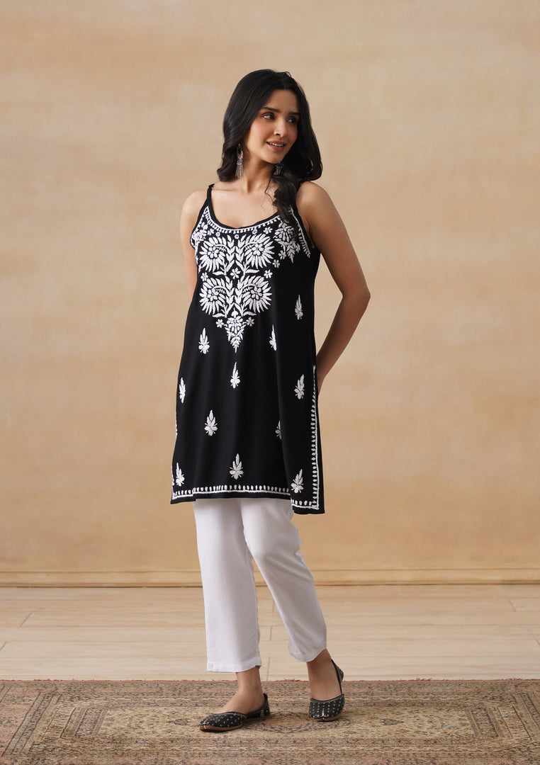 Boho Strappy Sleeveless Chikankari Kurti - The Lucknowi Chikan 