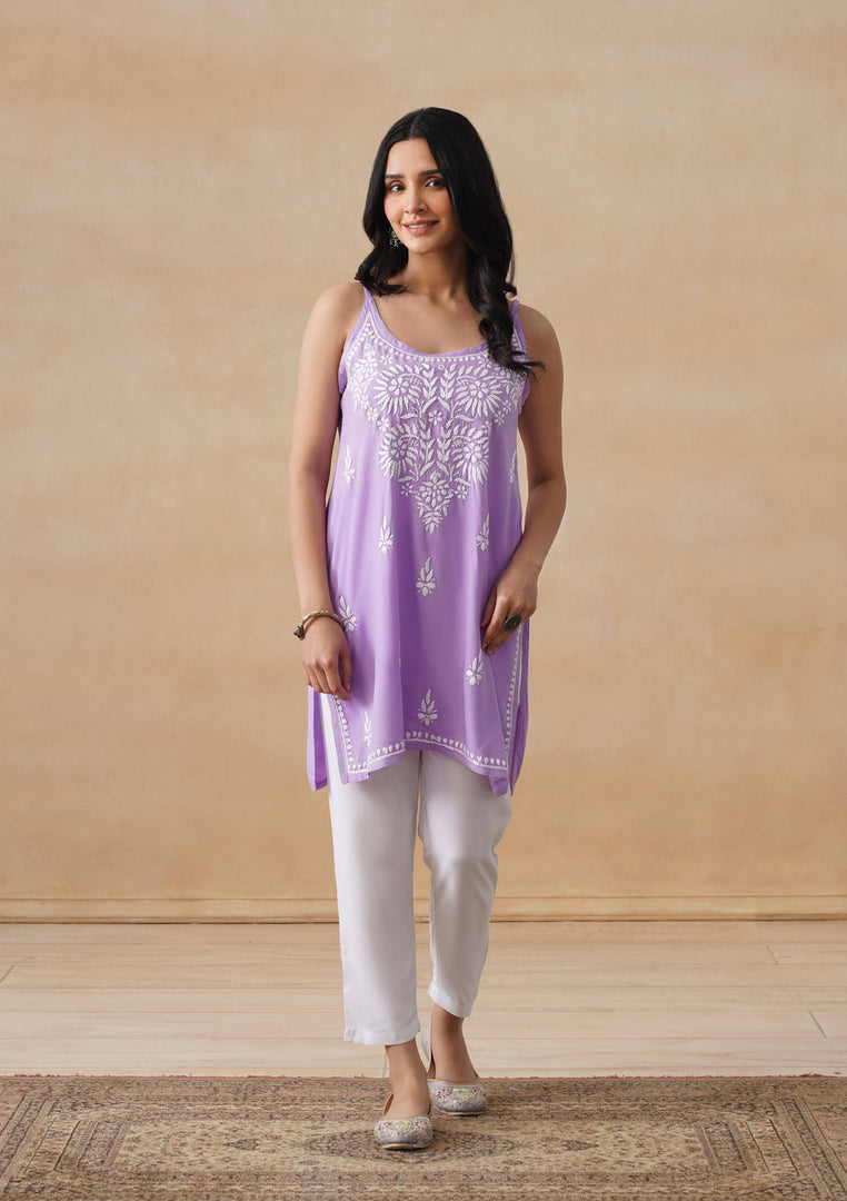 Mahiya Strappy Chikankari Kurti Lavender