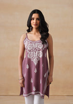 Load image into Gallery viewer, Mahiya Strappy Chikankari Kurti Plum