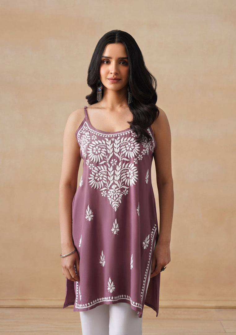 Mahiya Strappy Chikankari Kurti Plum