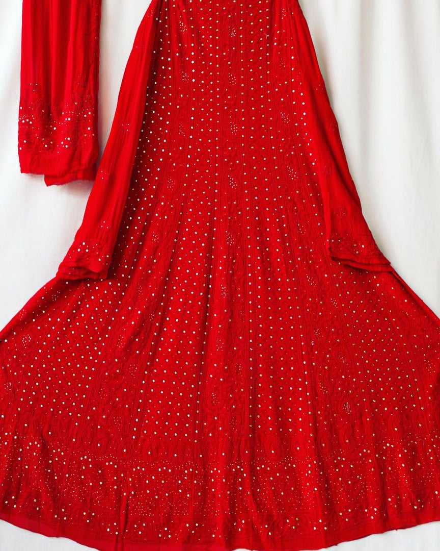 Shagun Viscose Heavy Anarkali & Dupatta Set Red